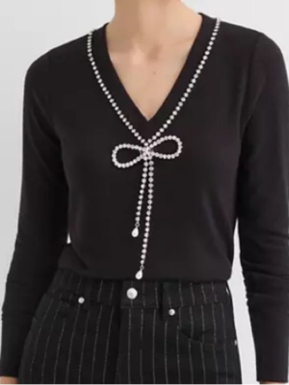 Express Wool Blend Reversible Sweater Faux Pearls & Faux Crystal Trim